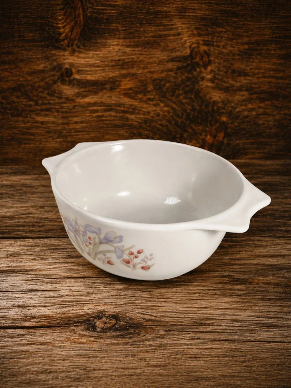 Vintage Pyrex Blue Iris Floral Casserole Dish White Blue Flowers